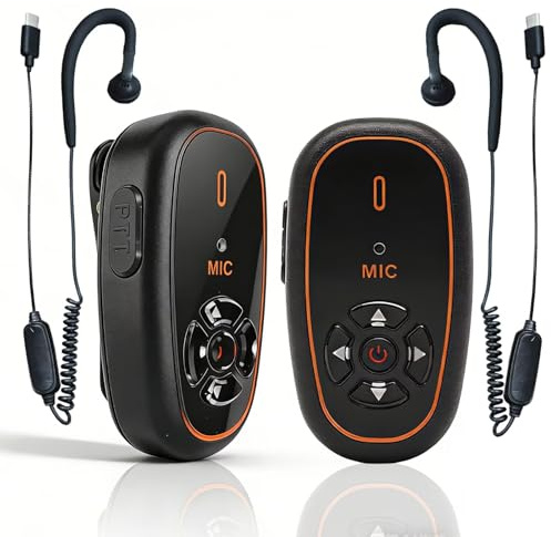 ELIDAIP T-M12 Mini Funkgerät mit Headset KI-Sprachsteuerung Hände Frei | Typ-C Wiederaufladbarer 16 Kanäle 28g Leicht Mini Walkie Talkies für Gastronomie Einzelhandel Outdoor Reisen (2 Stück)