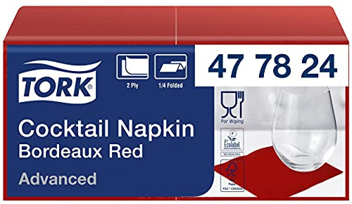 Tork 477824 Cocktailservietten Bordeauxrot / Cocktail Serviette in Advanced Qualität mit 1/4 Falz / 12 x 200 (2400) Servietten / 23,8 x 24 cm (B x L) | Cocktail Serviette in Advanced Qualität mit 1/4 Falz / 23,8 x 24 cm (B x L)