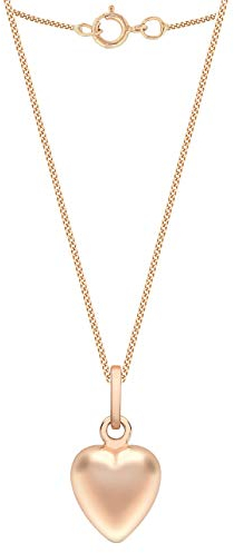 CARISSIMA Women's 9 ct Rose Gold 7.6 x 14.3 mm Puffed Hollow Heart Pendant on 9 ct Rose Gold 0.8 mm Diamond Cut Curb Chain Necklace of Length 46 cm/18 Inch