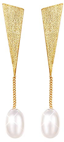 ✦ Springlight Damen Ohrringe ✦ Natürliche Perle Dreieck Baumeln Silber 925 Hängend Handmade Schmuck Personalisierte Geschenke für Frauen (Gold)