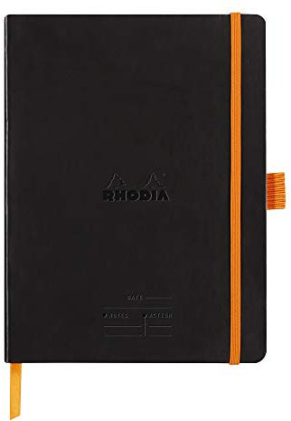 RHODIA 117782C - Soft Meeting Notebook Black - A5+ - Pre-Printed Date/Notes/Action - 160 Detachable Pages - 90G Clairefontaine Paper - Bookmark, Pencil Holder - Faux Leather Cover - Rhodiarama
