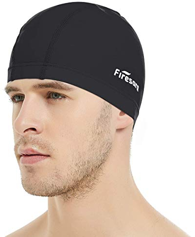 Bonnet de Bain Lycra, Firesara Lycra Bonnet de Natation Anti-déchirure Confortable Non-Glissement pour Hommes Femmes Cheveux Courts Longue Adulte Garçons Filles-Noir