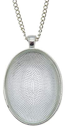 Julie Wang 10 Sets Oval Bezel Pendant Kit with Glass Cabochon and Chain for Jewelry Making Necklace Silver 40x30mm