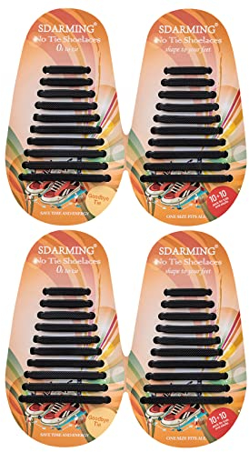 SDARMING No Tie Lacets de Chaussure pour Enfants et Adultes, Lacets Élastiques Sans Nœud en Silicone pour Chaussures de Sport, Lacets Sans Laçage Élastique Impérmeable, Noir et Noir, taille unique