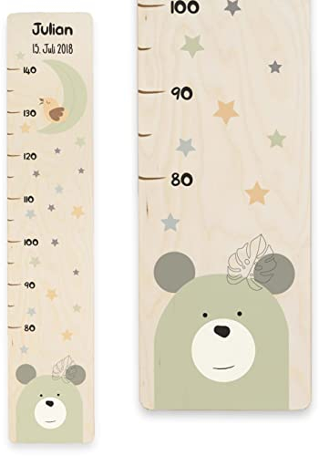 Holzura Messlatte Kind Holz, Messleiste personalisiert mit Name für Baby & Kleinkinderzimmer, Geschenk zur Geburt für Junge und Mädchen, Grössenmesser Kinder