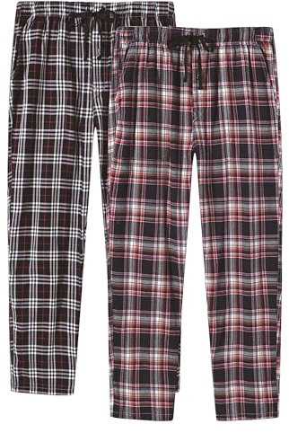 AjezMax Pantalon Pyjama Femme Coton Bas de Pyjama Femmes à Carreaux Pantalon de Nuit avec Poches 2 Paquets 04 L