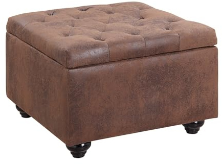 Vente-unique - Pouf avec Coffre en Microfibre vieillie LOMAI - Marron