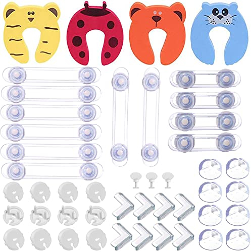 Kits Sécurité de Bébé – Caches Prises Électrique pour Enfant (12 caches+3 clés)+ 16 Protection Table Enfant Coins De Table+12 Loquets de Sécurité pour Bébé