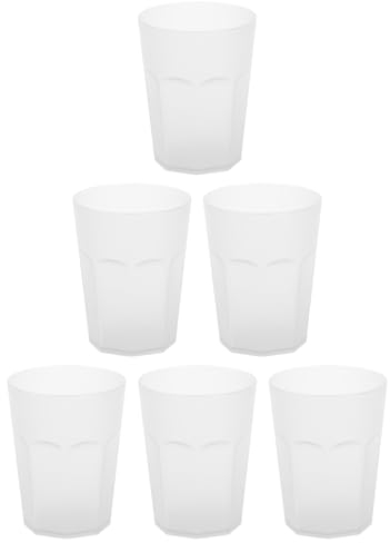 Engelland - 6 x Plastikbecher, Trinkbecher, Weiß, Frostoptik, 250 ml, mit Eichstrich, bruchfest, stapelbar, Mehrweg, Kunststoff, wiederverwendbar, Party-Becher, Trink-Glas