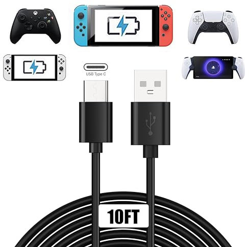 10FT/3m Fast Charging Cable for Xbox Series X S/PS5 DualSense/Switch Pro Controller,Replacement USB C Cable Charger Wire Power Cord for Nintendo Switch/Steam Deck/Samsung Galaxy S9 S8 Note 8,etc