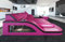 Ledersofa Palermo L Form Sofa - mit LED Beleuchtung, verstellbare Kopfstützen, Recamiere/Lederfarben wählbar/Ausrichtung wählbar (Ottomane Links, Pink-Schwarz)