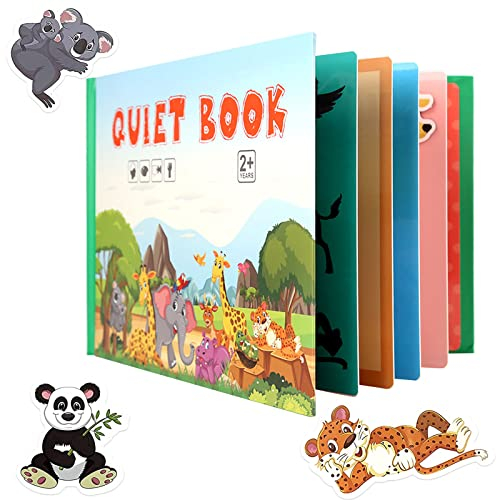 Montessori Quiet Book,Interactive Busy Book,Livre Calme Montessori for Toddlers,Puzzle Livre de Jouets éducatifs Enfants préscolaire d'énigmes Livre Jouets pour Enfants à partir de 2 Ans (Animaux)