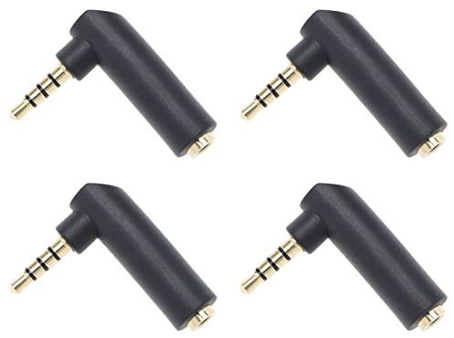 YINETTECH 4PCS 3.5mm Headphone Audio Converter 4 Poles Right Angle Gold-Plated Jack Adapter Male to Female Audio Stereo Connector for Cellphone Tablet Speaker MP3 MP4