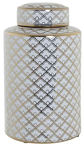 DKD Home Decor Vase, weiß, Porzellan, Glam (18 x 18 x 30,5 cm) (Referenz: S3015248)