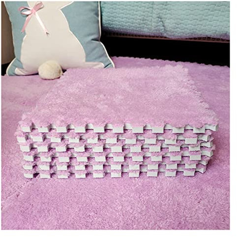 10 Stück Plüsch-Schaumstoffmatte, Ineinandergreifende Teppichfliesen, Puzzle-Spielmatte, Teppich Für Erker, Tatami, Schlafzimmerboden, 30 X 30 cm, 6 Mm Dicker Schaumstoff,Lila