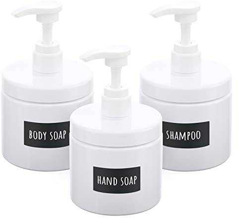 Segbeauty Shampoo Spender, 3 Stück 500 ml Shampoo Flaschen zum Befüllen, Seifenspender Weiß mit wasserfestem Etikett, Kunststoffpumpe, als Wohnaccessoires und Deko für Bäder, Waschküchen, Wohnen