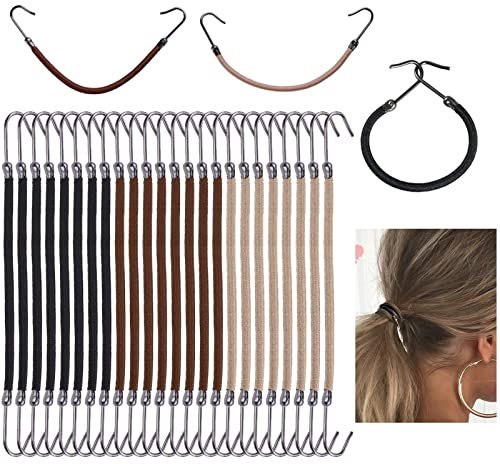 VEGCOO 24 Piezas Gomas de Pelo Ganchos Elástica, Gomas Pelo Ajustables Ganchos Pelo Coleteros Pelo Mujer