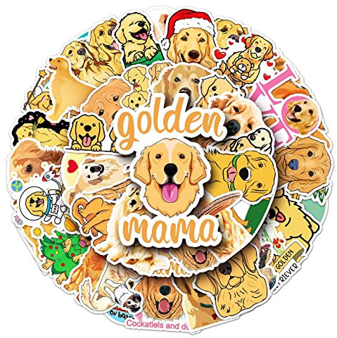 50 Stück Golden Retriever Aufkleber Wasserflaschen Laptop Telefon Gitarre Skateboard Computer Koffer Fahrrad Dog Vinyl Stickers Wasserdicht Ästhetisch Aufkleber für Jugendliche Kinder Erwachsene
