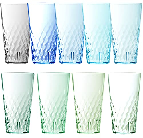 Youngever 9 Pack 700ML Re-usable Plastic Tumblers, Stackable Plastic Glasses, Drinking Glasses, Shatterproof Beverage Tumblers, NO BPA, Top Rack Dishwasher Safe, 9 Coastal Colors