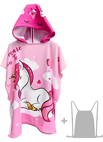 JORAKI Badetücher Badehandtuch Kinder, Mikrofaser Bademantel Badeponcho Strandtuch Kinder Ultra Weich und Saugfähig Handtuch mit Kapuze für Mädchen Jungen Teenager 6-14 Jahre alt