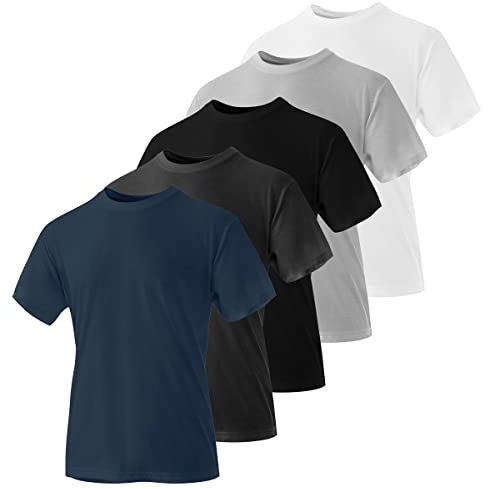 Iron Mountain Mens Crew Neck Organic Cotton Recycled Polyester Eco Friendly Assorted Premium Plain T-Shirts (5 Pack), X-Large