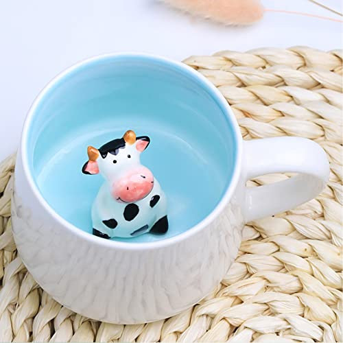 DIKARIYA Kuh Tasse 3D Tier Tasse, 350ML Lustige Kaffeetasse Cute Milch Kaffee Teetasse, Adventskalender Geschenke Frau männer, Keramik Kaffeebecher Weihnachtengeschenk für Freund Tante Oma Geburtstag