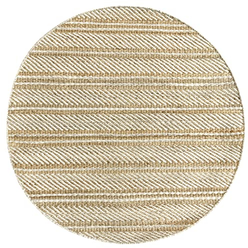 HAMID - Woll- und Jute-Teppich Runden Olivia, Handgewebter Woll-Jute-Teppich für Wohnzimmer, Schlafzimmer, Natürliches Weiß, (100 x 100 cm)
