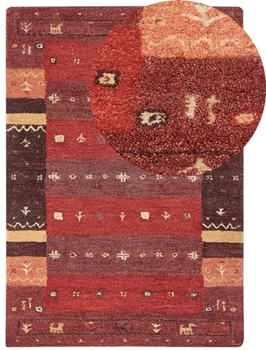 Beliani Gabbeh Teppich rot dunkelrot 160x230 cm Hochflor mit Muster weich handgetuftet Sinanli