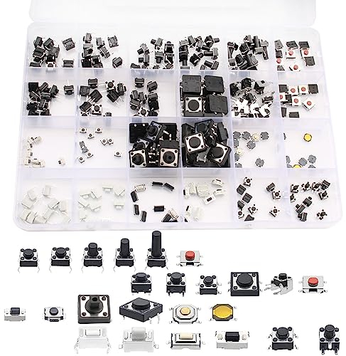 RUNCCI-YUN 240PCS 24Value Interruttore a Pulsante tattile Micro Assortimento Tact Assortment Kit,Momentaneo Interruttore a Pulsante Tattile,Per Chiavi Telecomando Auto PCB