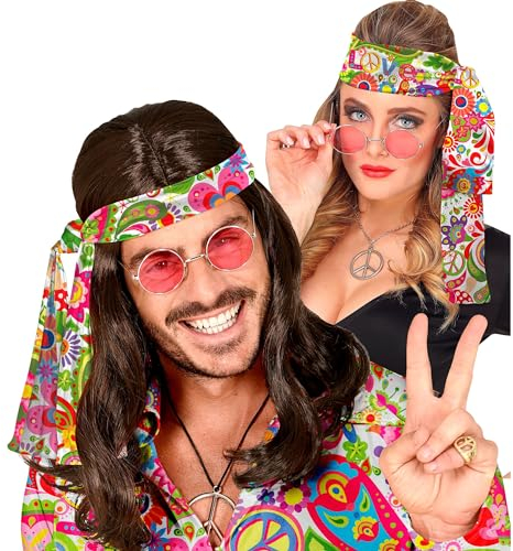 W WIDMANN MILANO Party Fashion - 60er und 70er Jahre Stirnband, Haarband, Hippie, Flower Power, Accessoire, Karneval
