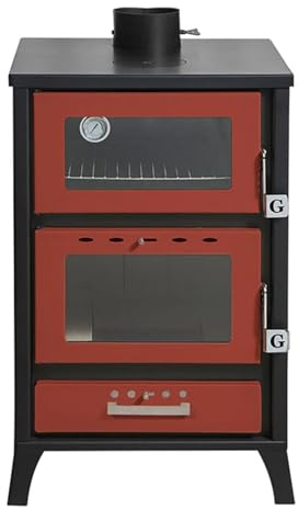 Decor Space Stufa a legna Marika 22 kw con forno in acciaio verniciato h 91,5 cm (Rosso)