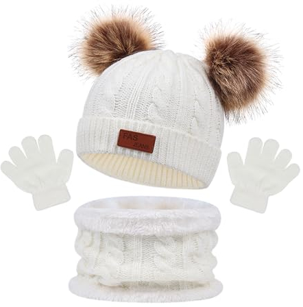LINSOCLE Set Cappello Sciarpa Bimba, 3In1 Kit Scaldacollo e la Cuffia e Guanti, Kit invernale per Bambinos di 2-6 anni