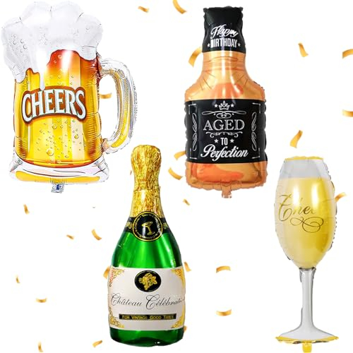 4 Piezas Globos de Champán, XXL Gigante Globos de Cerveza, Globos de Aluminio de Cerveza, Globo de Helio de Cerveza para Fiesta Temática Decoracion para Bodas Cumpleaños Aniversario