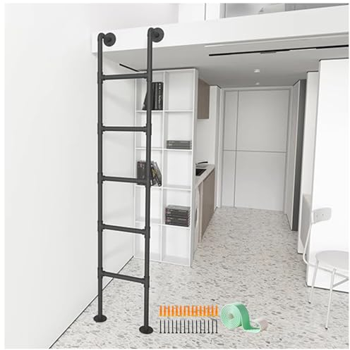 Hochbett Leiter Metall Retro Dachboden-Leiter Mit 4m Lange Selbstklebende Schaumstoffpolsterung, Fensterschacht Fluchtleiter, Doppelstock-Bettleiter Für Schule Baumhäuser (Color : Black, Size : 55in