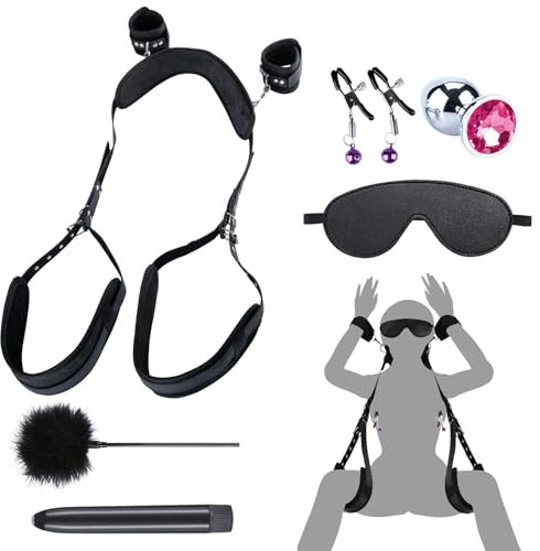 MEYDLL Bondage Set, 6 Stück Fesseln Sex Set, BDSM Set, Sexspielzeuge mit Handschellen Augenmaske Anal Plug Fesseln Sex Set Bett, Erotik Sexspielzeug für Frauen Männer Paare