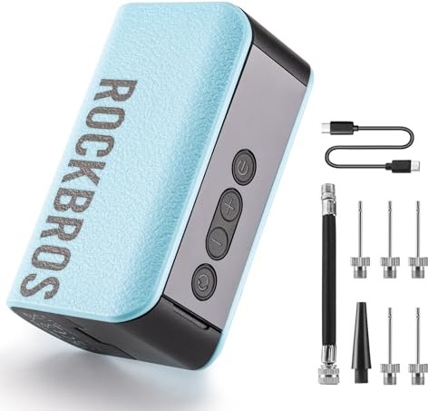 ROCKBROS Electric Ball Pump with 4 Replacement Needles, Portable Pump 20 Psi, Mini Rechargeable Type-C 1400mAh Pump with Pressure Gauge for Volleyball Basketball Football