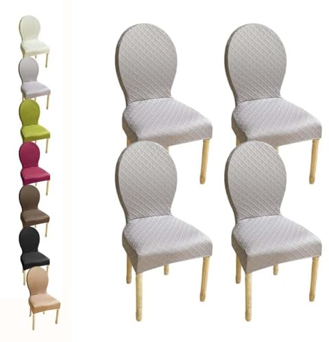 HHONGWYT Stretch Stuhlhussen 4er/6er Set Oben Rund Lehne Stuhlbezug L Lehne Hoch60cm/S Lehne Hoch51CM Stuhlüberzug Stuhlschonbezug Nicht Universell Runder Rückenlehne Stuhlbezüge,E 4pcs,1Small