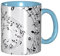 Zweifarbige Tasse aus Keramik. Geeignet für Cappuccino, Latte, Müsli, Joghurt, Milch, heiße oder kalte Getränke. Mikrowellengeeignet. Wanddrucke mit Musiknoten.