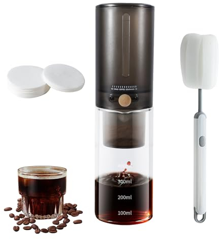 KINGHON Cold Brew - Macchina da caffè (4 tazze/600 ml) per caffè a freddo, macchina per bevande fredde, macchina da caffè a goccia, tasso di gocciolamento regolabile, con 100 fogli di carta filtrante