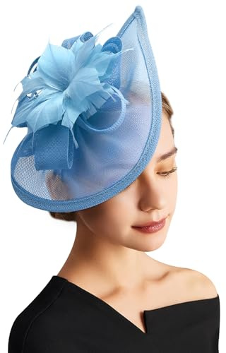DRESHOW Fascinator Hüte für Damen Pillbox Hut mit Schleier Stirnband und Einer Gegabelten Clip Tea Party Kopfbedeckung