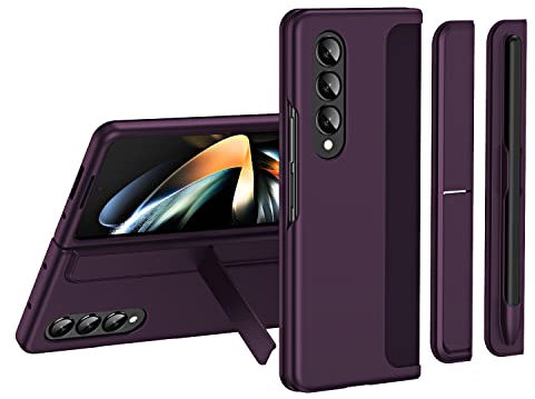 Asuwish Phone Case for Samsung Galaxy Z Fold 4 5G 2022 Cover with Detachable S Pen Holder Slot and Stand Kickstand Rugged Protective Hybrid Accessories ZFold4 Z4 Fold4 4Z ZFold45G G5 Women Men Purple