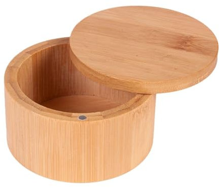 JUCHRZEY Salero de Bambú con Tapa Giratoria Magnética Caja de Almacenamiento de Bambú con Tapa de Cierre Magnético Giratorio Salero Caja para Cuenco Recipiente para Sal de Cocina Soporte for