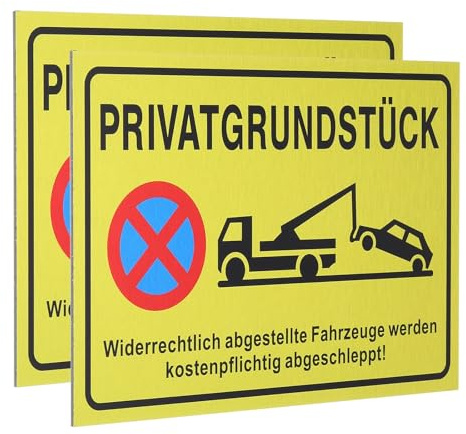 QUARKZMAN 2 Stück Parken Verboten Schild 30 x 20 cm Privatgrundstück Aluminium PVC Verbundplatte Warnschilder Parkende Fahrzeuge Parkplatzschild Hinweisschilder für Privatparkplatz Gelb