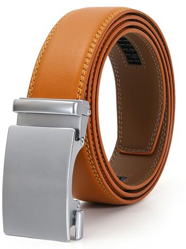 Nelbons Herrengürtel, Leder-Ratschengürtel für Herren mit Schiebeschnalle, passend für Breite 3,5 cm, Gelb 01, 44W