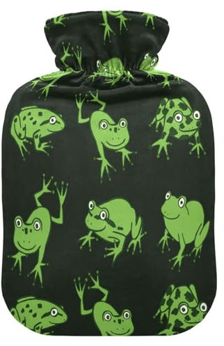 Wärmflasche mit Bezug, lustiger grüner Frosch, 2 l, auslaufsicher, Wärmbeutel für Handfußwärmer, Nacken, Schulter, Rücken, Muskelschmerzlinderung, Kältekompresse