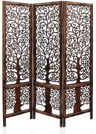 iAnanas Handgefertigt Raumteiler aus massivem braunem Holz Klassisches 3 teiliges Design mit Blumenmuster platzsparend faltbar & leicht zu montieren Ideale Trennwand für Privatsphäre Dekor 150x180 cm