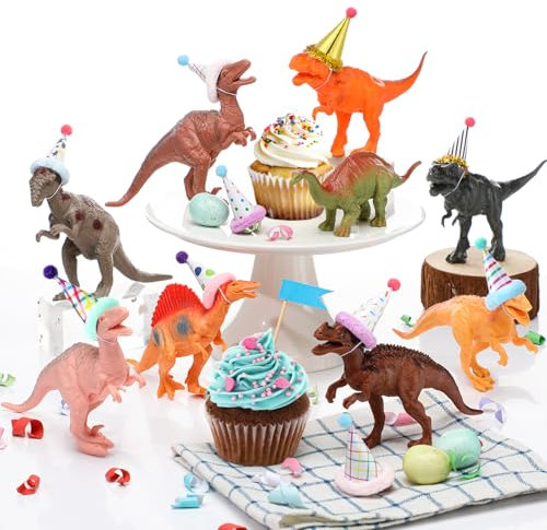 Colingmill Dinosaurier-Geburtstagsparty-Dekorationen, Mini-Geburtstagshut, Tierfiguren-Modell, Kuchendekoration mit Mini-Hut für wilde Tiere, Motto-Party, Geburtstagsparty, 18 Stück