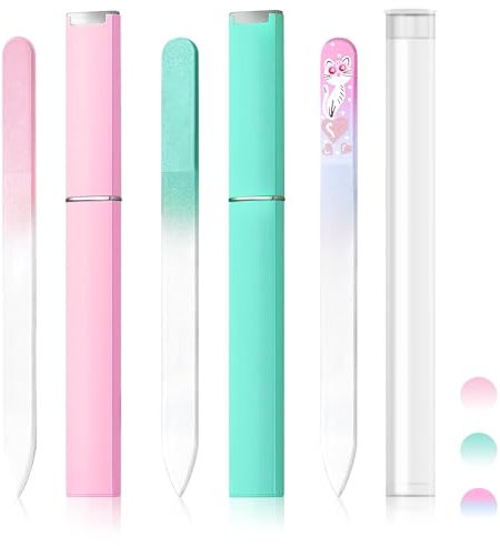 3 Pack Glass Nail Files, Double Sided Crystal Nail Files, Cute Fox Glass Nail Files for Natural Nails Professional Manicure Tool Nano Glass File with Case for Nails Women Men Nail Care Gift