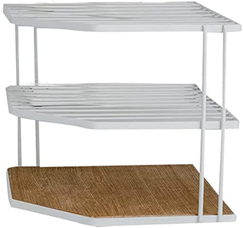 Estante esquinero de almacenamiento de metal y madera de 3 niveles para armario de cocina y superficie de trabajo