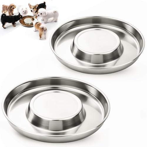 FALUCKYY Puppy Feeding Bowls,2PCS Bowl Slow Feeder Dog Bowl, Puppy Weaning Bowl Non-Skid Dog Food and Water Bowl,Metal Dog Bowls for Small Medium Large Dogs, Cat, Pets